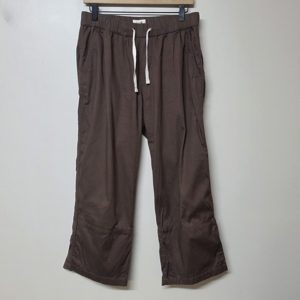 Pact Women's M Brown Organic Cotton Pull On Wide Leg Crop Pants Drawstring
